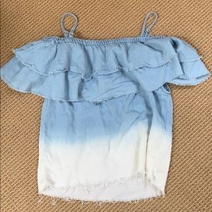 off the shoulder ombré blue tractr top